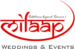 The logo of Mitaap Weddings & Events, featuring the brand name "Mitaap" in a stylized font with red lettering, accompanied by the tagline "Relations beyond Service 1" below.